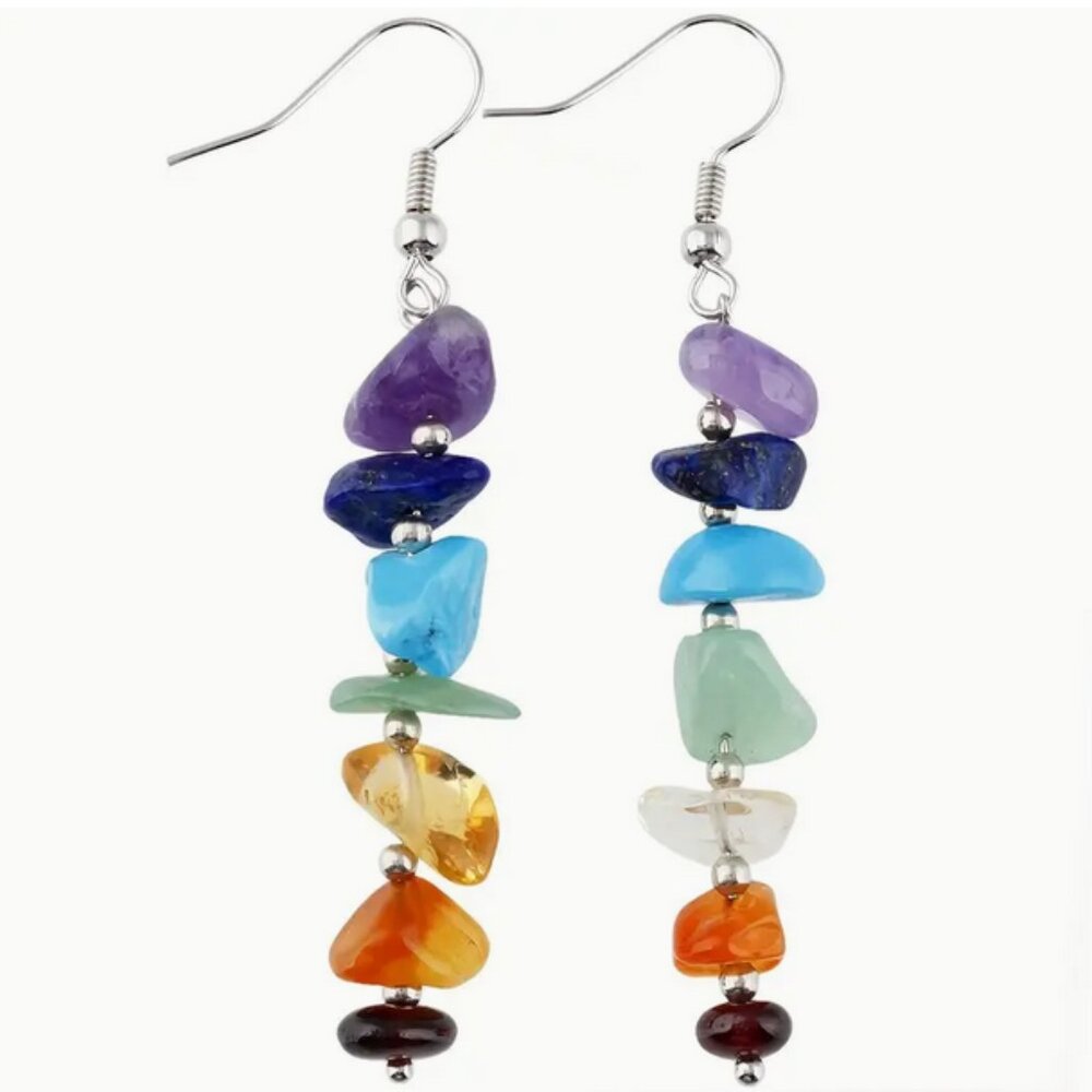 Seven Chakra Design Dangle Earrings NWT